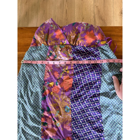 Jenny Han Purple Multicolor Patchwork Halter Maxi Dress 100% Silk Size M - Picture 5 of 5